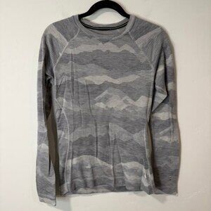 Smartwool Women's Crew Shirt Long Sleeve Camo Gray Merino Wool Large